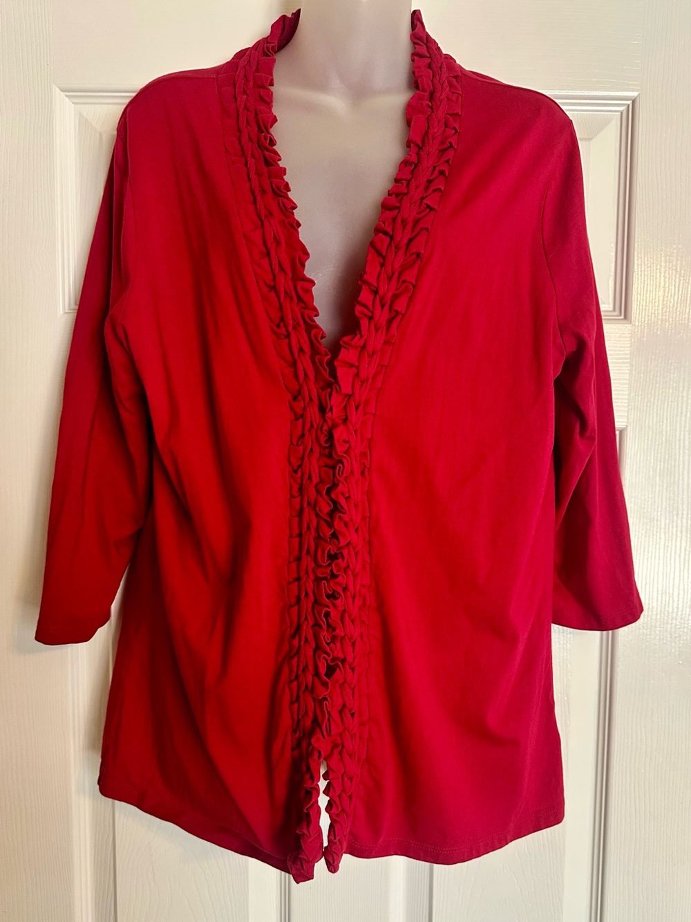 Coldwater Creek Vibrant Ruffle-Front Women's Open Front Jersey Knit Cardigan